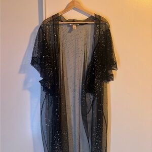 Victoria's Secret Black Sheer Star-Print Duster Robe